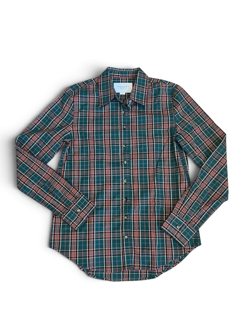 Rochelle Behrens Women’s Sz S The Shirt Green Plaid Button Down Long Sleeve